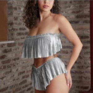 Savage X Fented 1X Pleated Lamé 2 pc set, skirt & shorts